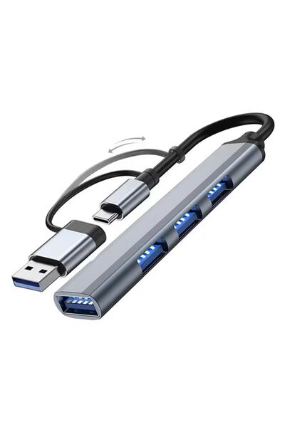 Coverzone 2 In 1 Adaptör 4 Port Type C USB 3.0 Hub USB 3.0 Adapter Type-C Çevirici USB Hub SW-HUB1