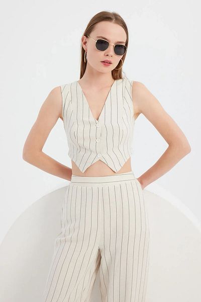 Hiccup Striped High Waisted Carrot Cut Pants and Top Two-Piece Set