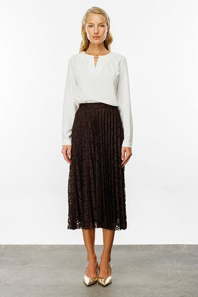 Ekol Fusta maxi pentru femei cu dantelă de culoare cacao - 3063