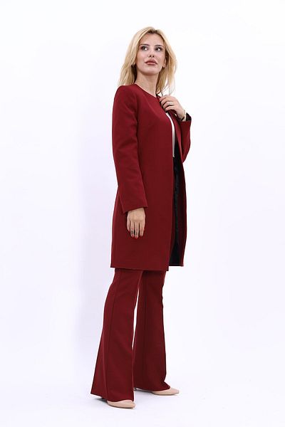 ÖNDER ÖZSOY Claret Red Straight Jacket and Spanish Leg Pants Set