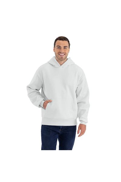OFF THE CUFF White Oversize Hooded Fleece Cotton Sweatshirt - 3 Thread Raster