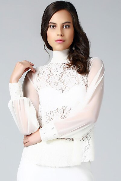 Ottawe Dik Hakim Yakalı Sırt Dekolteli Kurdele Detaylı Uzun Kollu Gipür Dante...