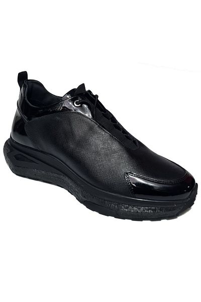 MARCOMEN Genuine Leather Patent Leather Pieced Men's Casual Shoes - Lace-Up, Foam Sole 20339