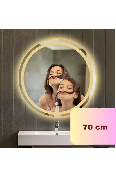 FAYMEND 70 cm Çapında Led'li Lavabo, Banyo, Duvar Aynası Kumlamalı (Dokunmatik)(Günışığı)