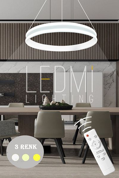 Ledmi Lighting 50cm Round White Led Chandelier - Living Room Chandelier with 3 Colors Lighting and Remote Control