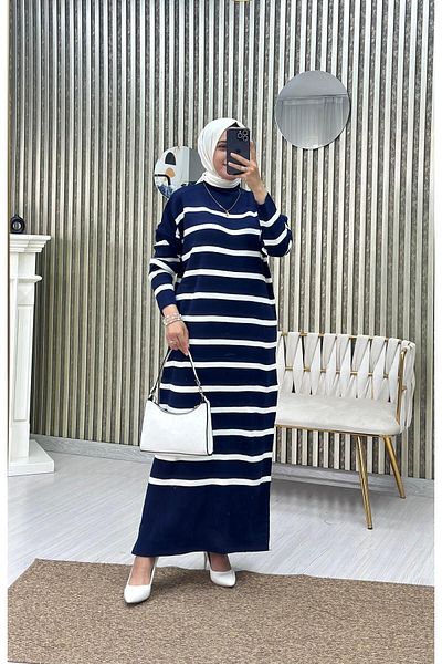 Moda Krash Tricotaj Rochie cu dungi