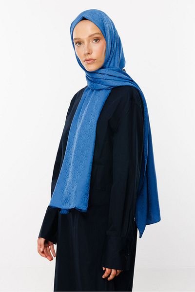 Mooncorn Μεταξένιο σάλι με μοτίβο Indigo Lotus Jacquard