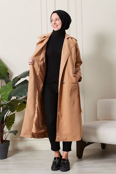 hacer ayaydın Intermediate Double Breasted Collar Women's Trench Coat - Water Repellent Fabric