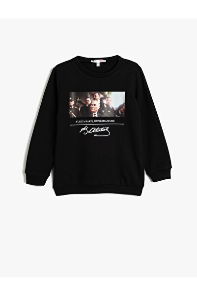 Koton Atatürk-Sweatshirt mit Aufdruck, gerippt, Rundhalsausschnitt, lange Ärmel