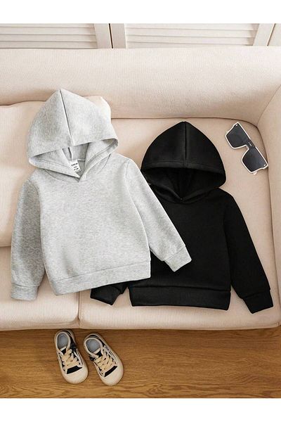 şetakids Hanorac cu glugă unisex supradimensionat, negru-gri, 2 piese pentru copii