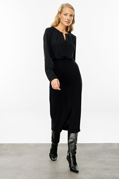 Ekol Front Slit Crepe Skirt 3005-24K