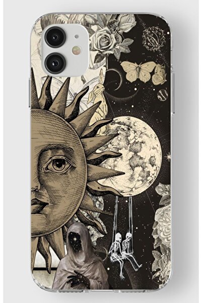 moonset Iphone 11 Uyumlu Ay ve Güneş Tasarımlı Baskılı Şeffaf Telefon Kılıfı
