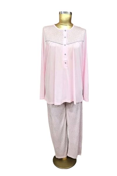 NENA COLLECTION Nena Women's Placket Long Sleeve Pajamas-14083-pink