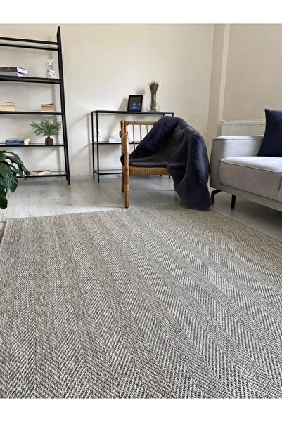 Halımax Seyran Halı Bombay 665 Gri Hasır Dokulu Modern Dokuma Taban Hav Toz Vermez Halı