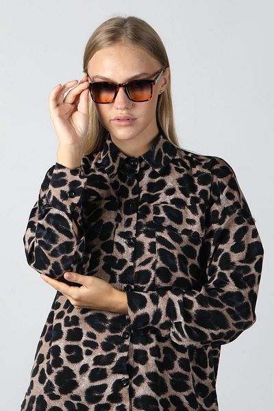 TomyHelf Black Gradient Square Leopard Frame Unisex Sunglasses