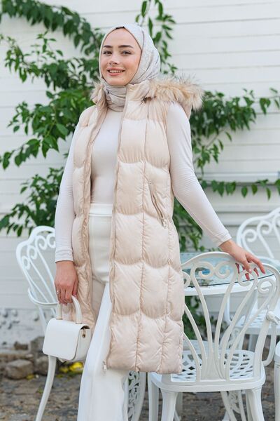 LOCCO Cream Hooded Puffer Vest