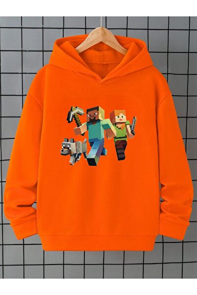 Heybely Kids Pamuklu Minecraft Baskılı Erkek Çocuk Kapüşonlu Sweatshirt İki İ...