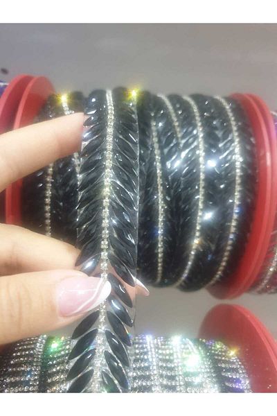 ESRA ŞELEM Iron-On Black Shuttle Stone Decorative Strip Applique Accessory Hobby Clothing
