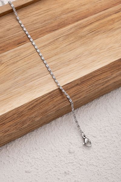 ByFlorya Jewelry Minimal Design Steel Thin Paperclip Chain - Anklet and Snail Non-Tarnish, 2mm, 22+4cm