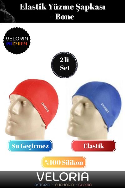 Veloria Premium Series Waterproof Silicone Swimmer - Elastic Swimming Cap Set of 2