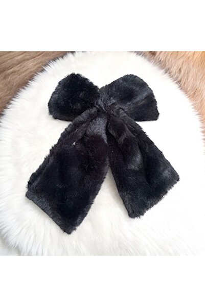 alsaccessories Agrafă de păr neagră cu coadă de pluș - cu agrafă și fundă