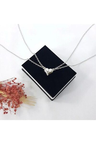 MODA 10 2'li Mıknatıslı Kalpli Çift ,Sevgili & Arkadaşlık Kolyesi Hediyelik