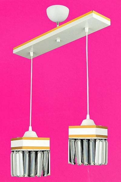 SONSUZ AYDINLATMA&AVİZE Endless 2-Piece White Pendant Lamp Row Crystal Stone Yellow Stripe Square Downward Facing Luxury Chandelier