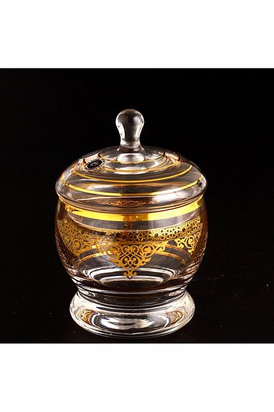 ihvanonline Nida Gold - Glass Sugar Bowl with Lid and Turkish Delight Bowl