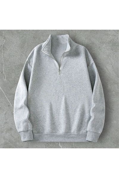 DWN WEAR Γκρι μισό φερμουάρ με 2 κλωστές