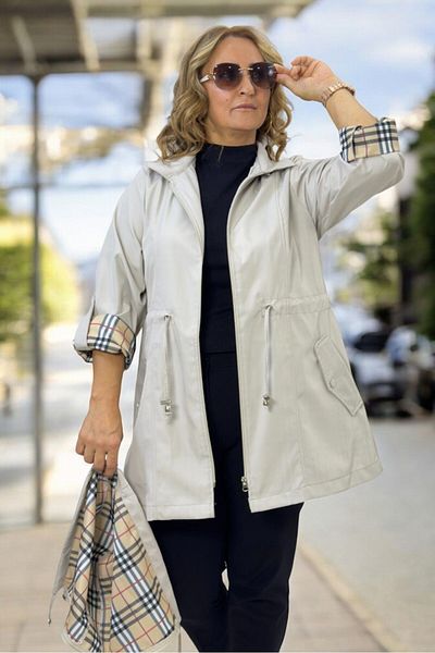 yagmurberen Plus Size - Πτυσσόμενο μανίκι και κουκούλα Bonded Trench Coat