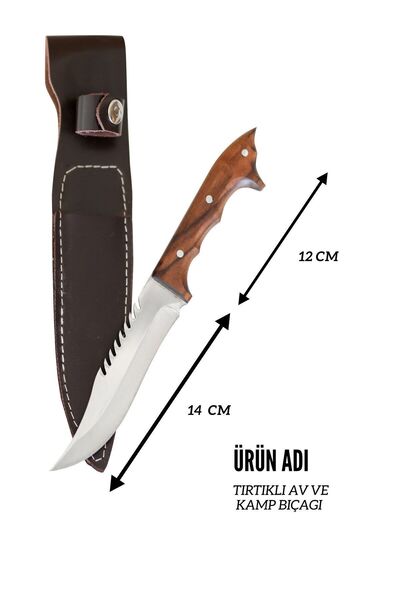 YATAĞANBIÇAK Yatağan Ahşap Saplı Tırtıklı Av Ve Kamp Bıçağı Paslanmaz Çelik Kılıf Hediyeli Kurt Başlı Bıçak