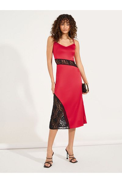 Styli Lace Detail Strappy Shift Midi Dress