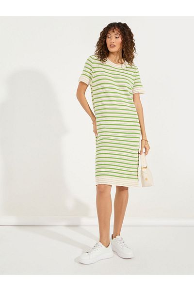 Styli Striped Knitted T-Shirt Knee Length Dress