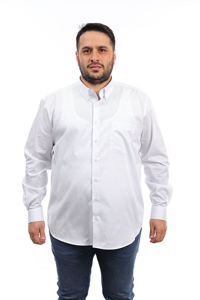 TOUSUS Men's Plus Size White Cotton Buttoned Collar Pocket Long Sleeve Shirt