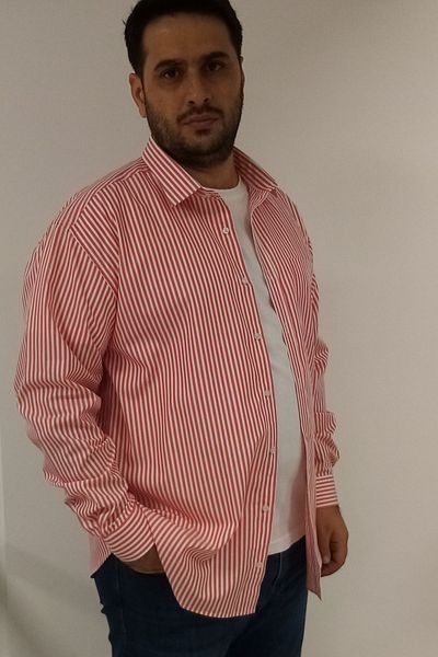 TOUSUS Large Size Red Striped Men's Shirt Btl-6138-tss