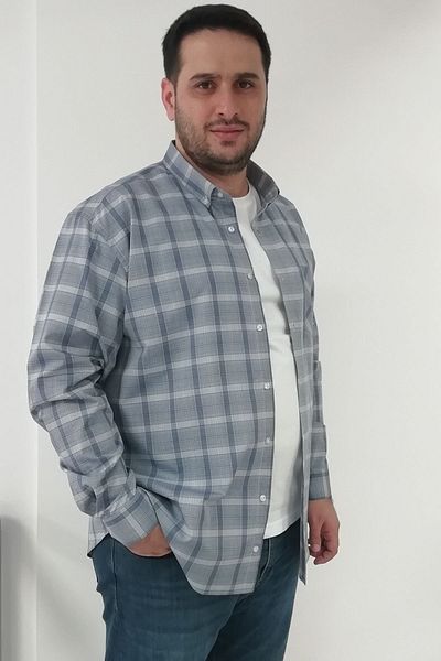 TOUSUS Голям размер карирана мъжка риза индиго ликра Btl-6163-tss