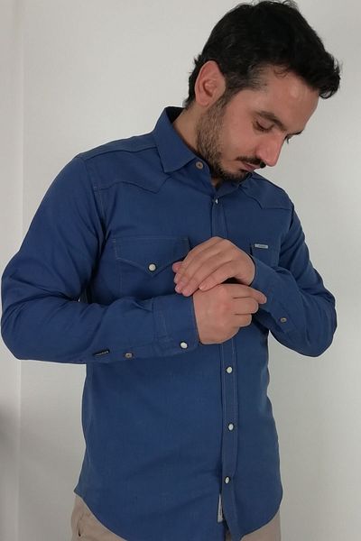 TOUSUS Мъжка риза Slim Fit Western Dobby Indigo Slm-2029-tss