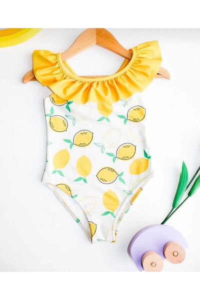 MİLAYS LİFE HOME COLLECTİON Costum de baie MİLAYS KIDS pentru fete cu imprimeu Lemon