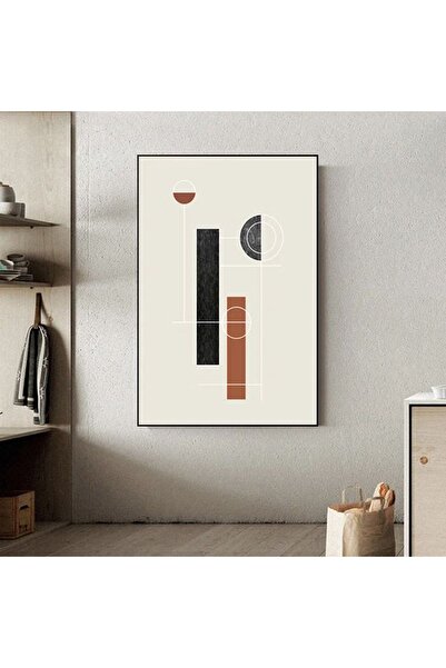 Linacci Μονόχρωμο Μαύρο Μεταλλικό Πλαίσιο Κρεμ Μοντέρνο Σετ Πίνακας Ζωγραφικής σε Γυαλί με Αφίσα