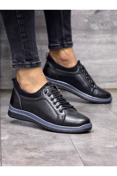 Weynes Men's Black Stitched Orthopedic Comfortable Daily Shoes Wsb1026