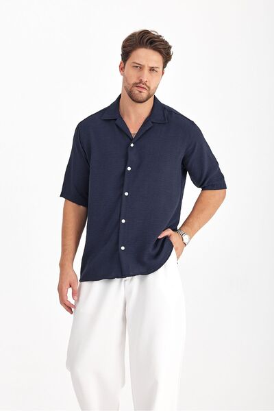 Gray Clothing Ανδρικό καλοκαιρινό πουκάμισο με υφή Navy Blue Oversize - Κοντό...