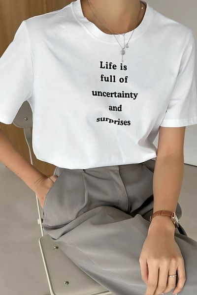 Pink Sky Λευκό μπλουζάκι Unisex Oversize με στάμπα "Life Is".