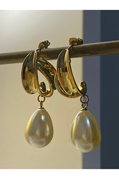 Çelik Sallantılı İnci Küpe