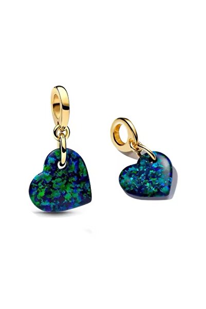 Lines Bijuteri Yeşil Kalp Işıltılı Sallantılı Charm 925 Ayar