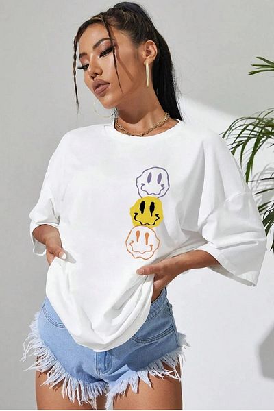 Pink Sky Emoji Printed Unisex Oversize T-Shirt - Crew Neck 5.0