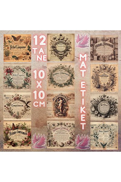 Pink Swan Craft وصفات عتيقة - 12 قطعة من ملصقات مخططة لمجلة القصاصات العشبية العتيقة