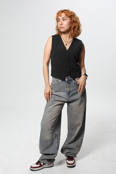 Bak'ap Pantaloni largi de jeans cu detaliu învechit