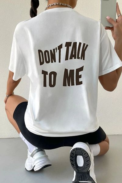 Pink Sky Λευκό Oversize Γυναικείο T-shirt - Dont Talk Me Back Printed