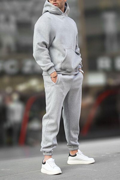 ruNadeS Ανδρικό σετ φούτερ με κουκούλα με φαρδιά εφαρμογή με μαλακή υφή με ελαστικά πόδια - Ρούχα για το σπίτι