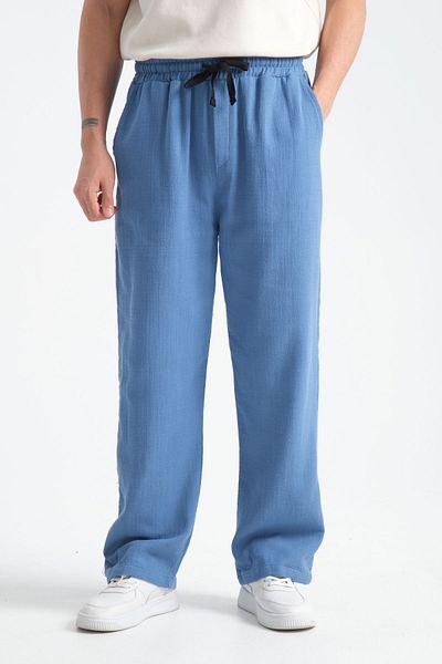 Redline Παχύ ανδρικό χοντρό φαρδύ λινό look casual παντελόνι με φαρδύ πόδι Νέα σεζόν